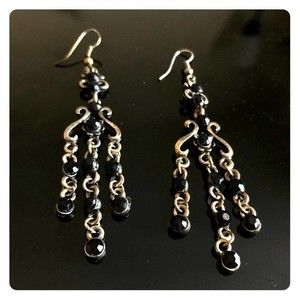 Chandelier black stone earrings